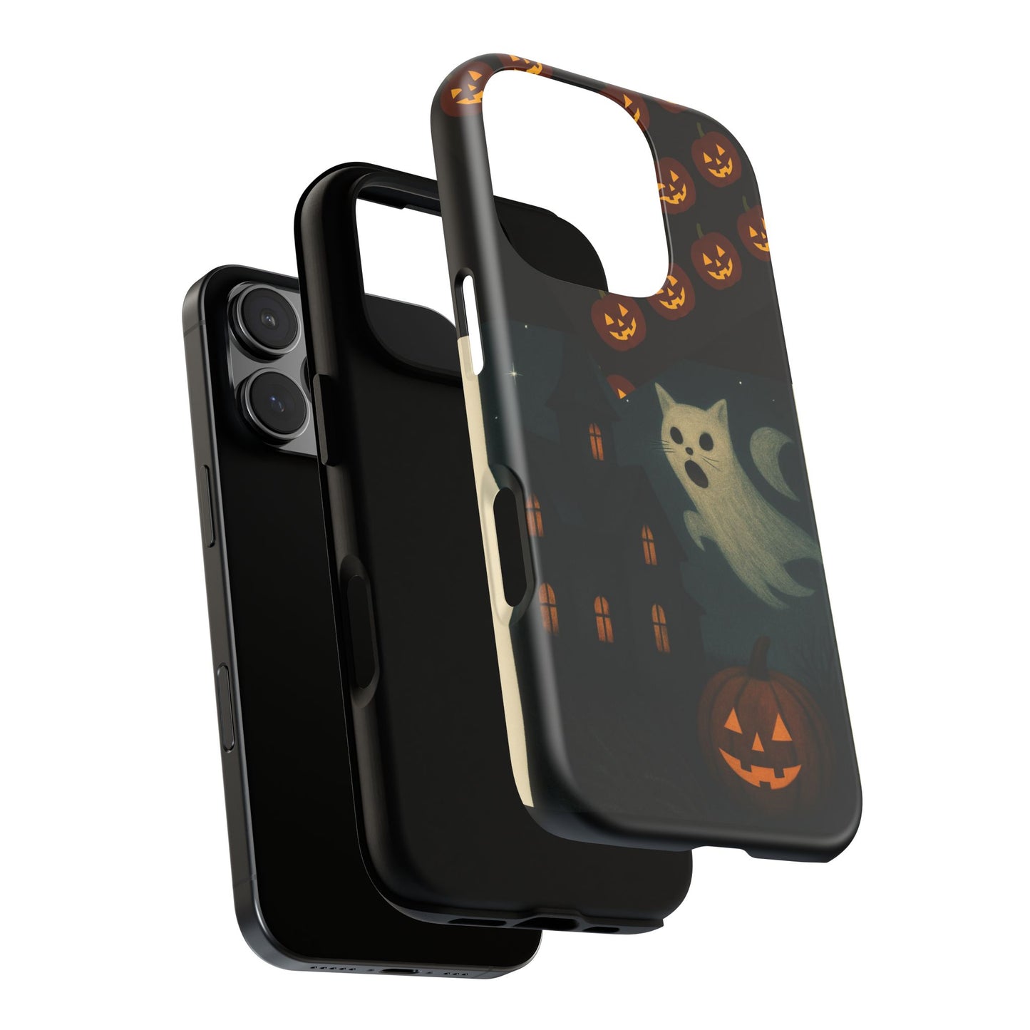 Phone Case, Halloween Haunted House Cat Ghost  iPhone 16, 15, 14, Pixel 8, 6 Samsung Galaxy 25, 24, 23