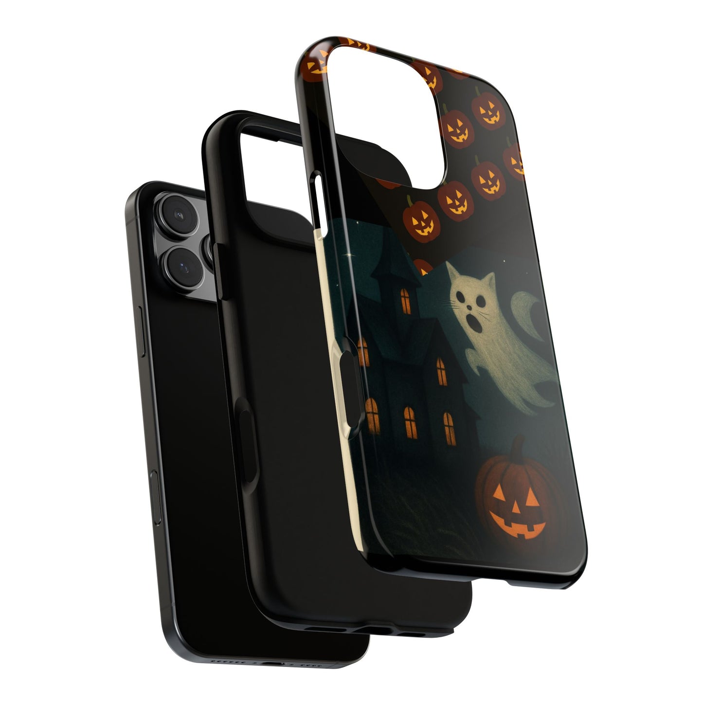 Phone Case, Halloween Haunted House Cat Ghost  iPhone 16, 15, 14, Pixel 8, 6 Samsung Galaxy 25, 24, 23