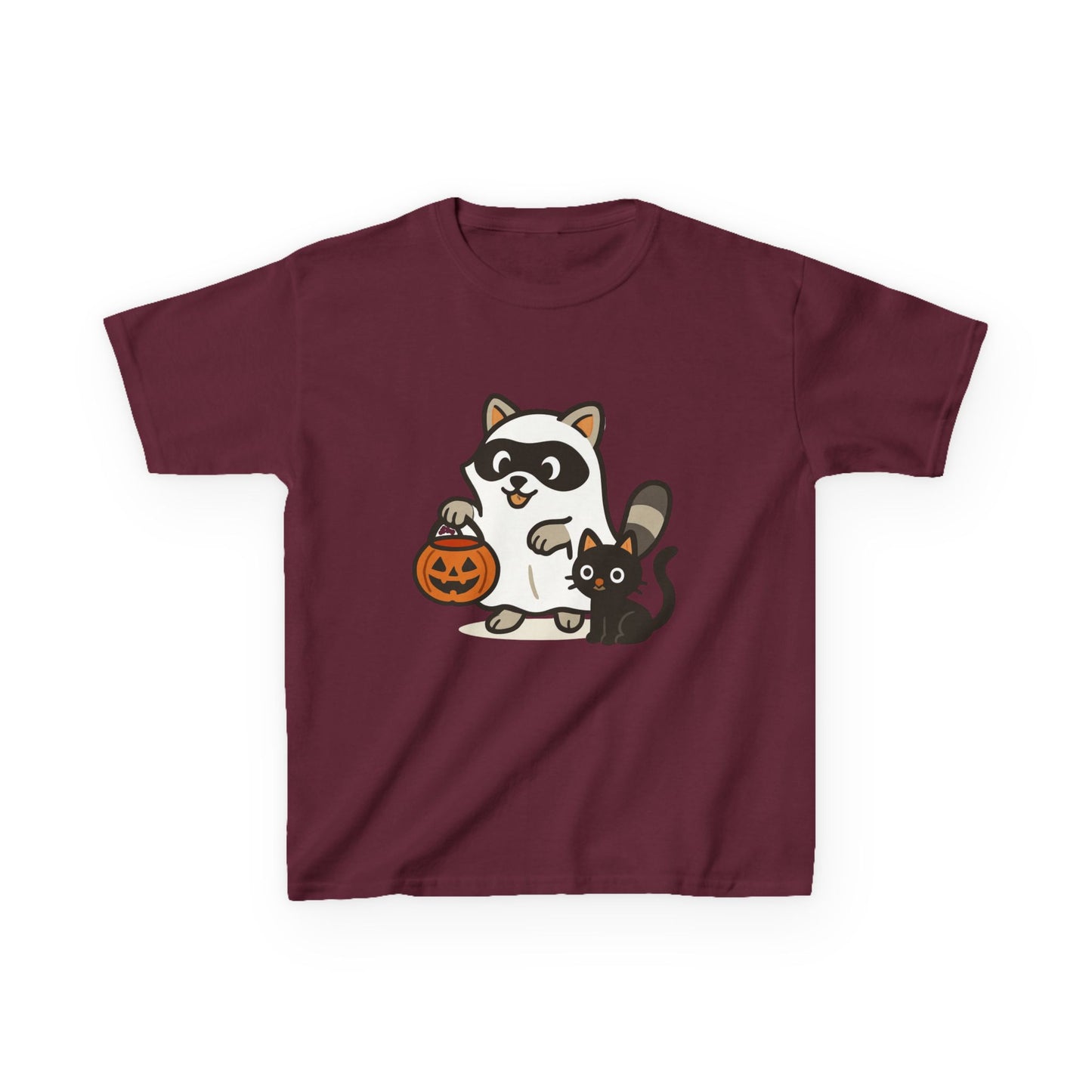 Cute Raccoon  Cat Halloween Shirt  Funny Trick or Treat Tee for Kids & Adults Kids Heavy Cotton™ Tee