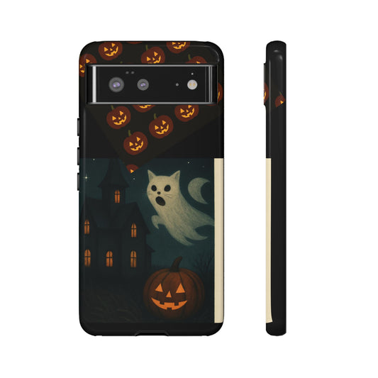 Phone Case, Halloween Haunted House Cat Ghost  iPhone 16, 15, 14, Pixel 8, 6 Samsung Galaxy 25, 24, 23