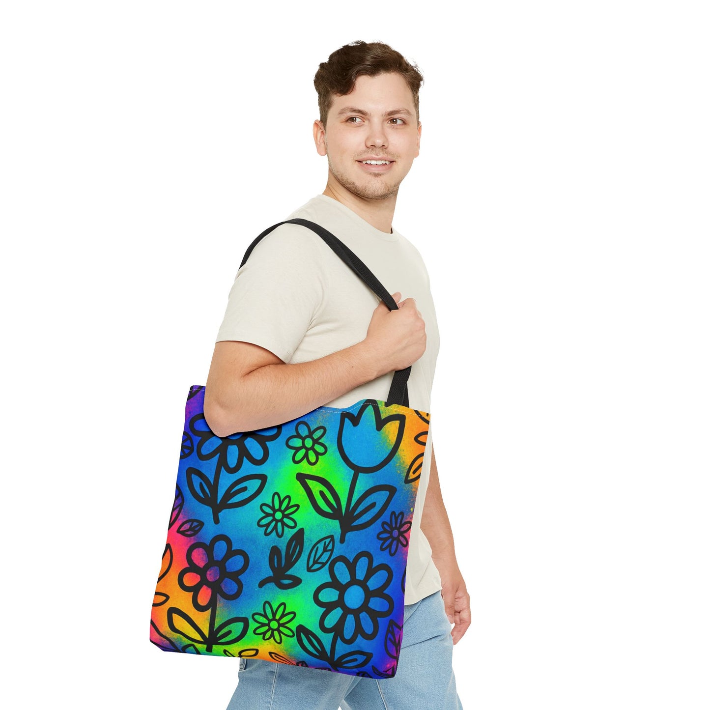 Rainbow Floral Tote Bag | Colorful Reusable Shopper