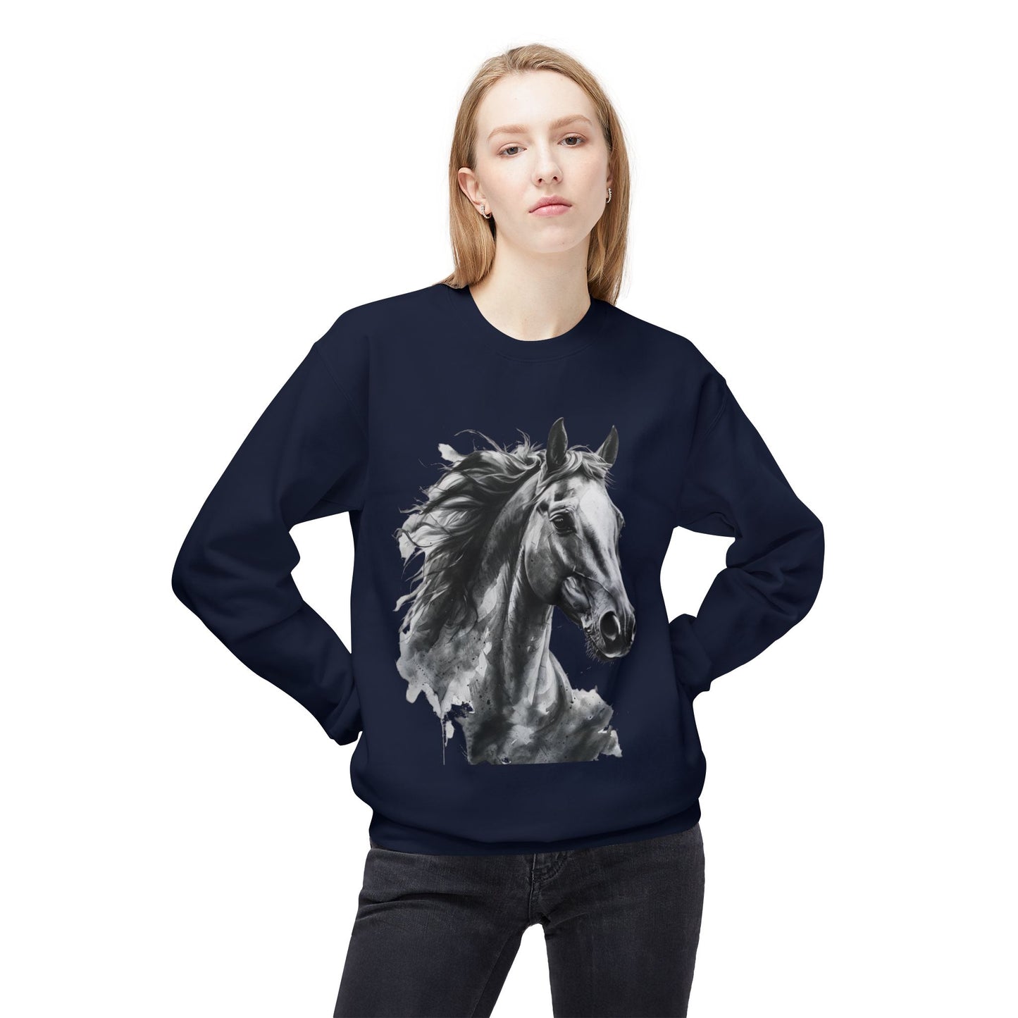 Horse Lover Sweatshirt Black and White Equestrian Art Pullover