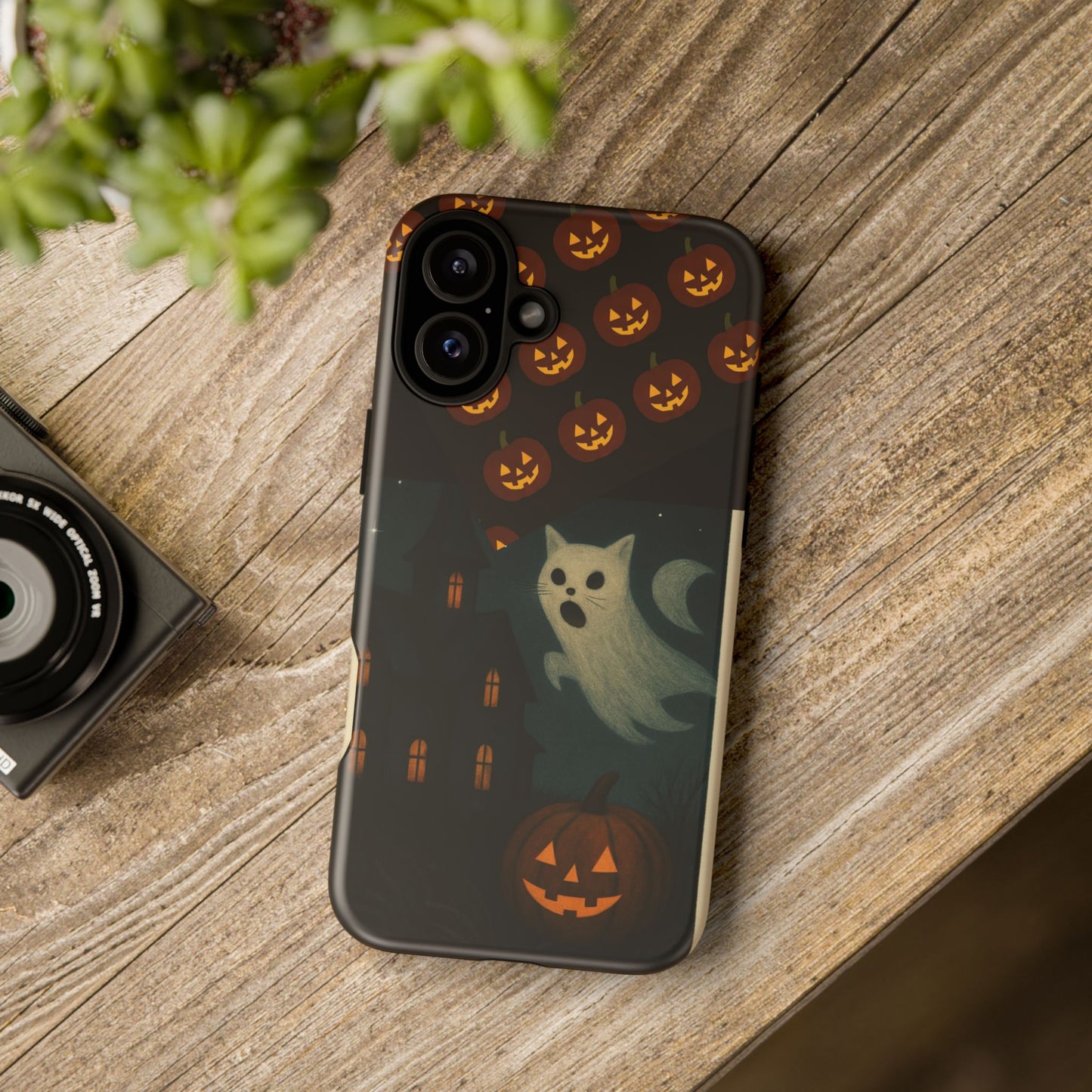 Phone Case, Halloween Haunted House Cat Ghost  iPhone 16, 15, 14, Pixel 8, 6 Samsung Galaxy 25, 24, 23