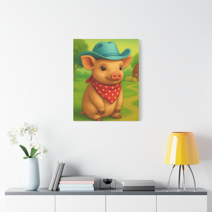 Canvas Print, Country Pig Farm Nursery Cowboy Wall Art, Matte Stretched 1 25" Decor, Farmhouse Rustic Western Print, Farm Animal Piglet Wall