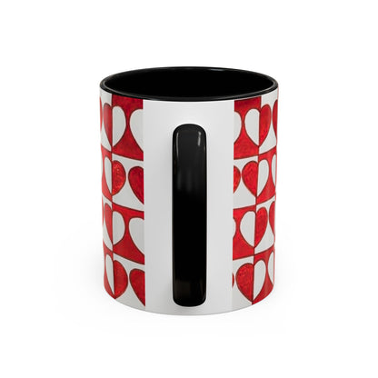 Red Heart Pattern Accent Coffee Mug | Checkerboard Valentine Ceramic Mug