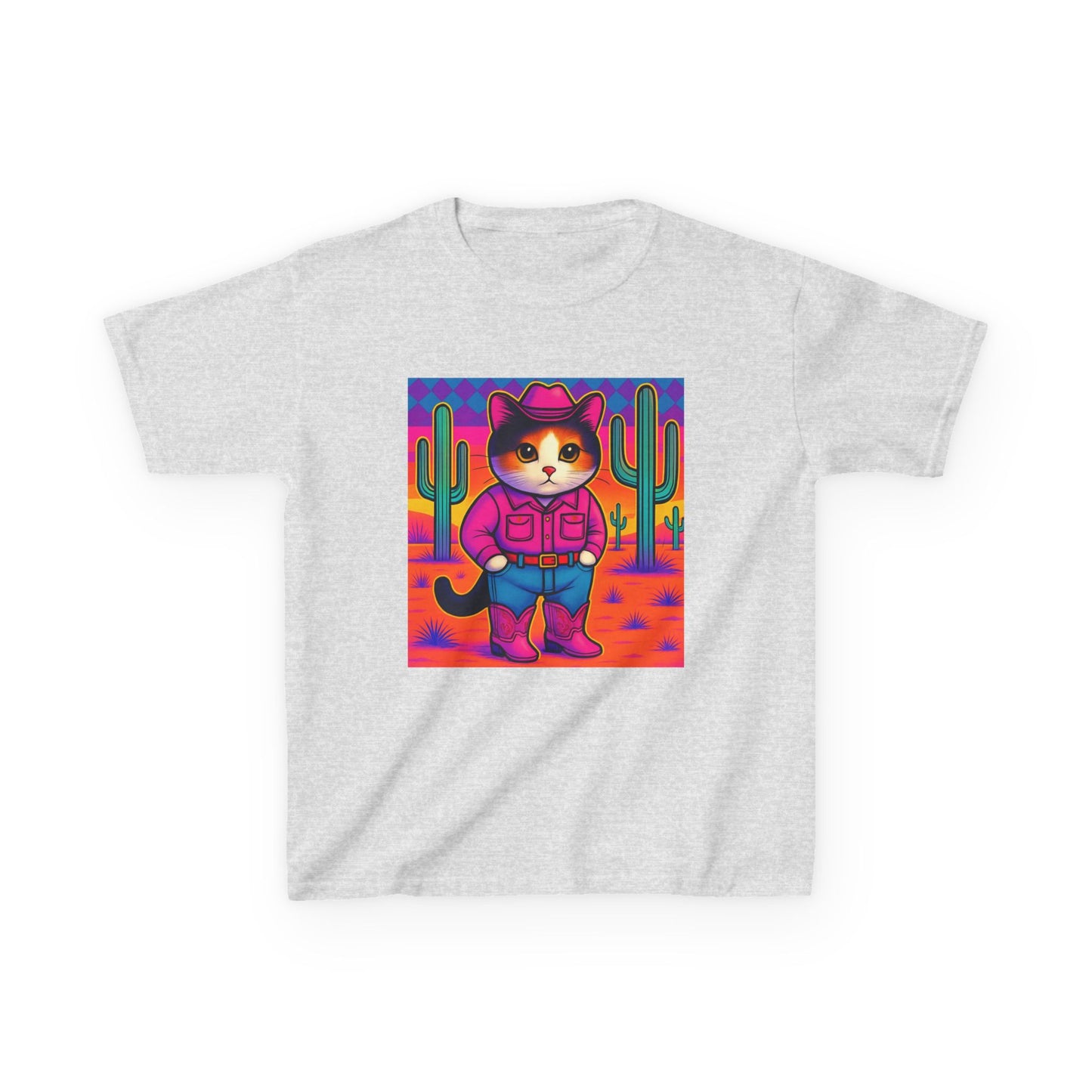 Cowgirl Cat Kids Shirt Cute Western Cat Tee Pink Calico Kitty Desert Shirt Y2K Girls Graphic Tee Kids Heavy