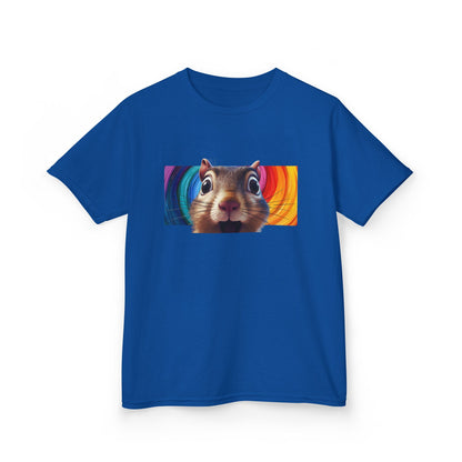 Funny Squirrel Kids T Shirt with Cute Cartoon Chipmunk Rainbow Graphic Tee Squeek Squeek Animal Lover Gift Yellow Childrens Shirt