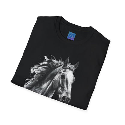 Black and White Horse Graphic T-Shirt Artistic Equestrian Tee