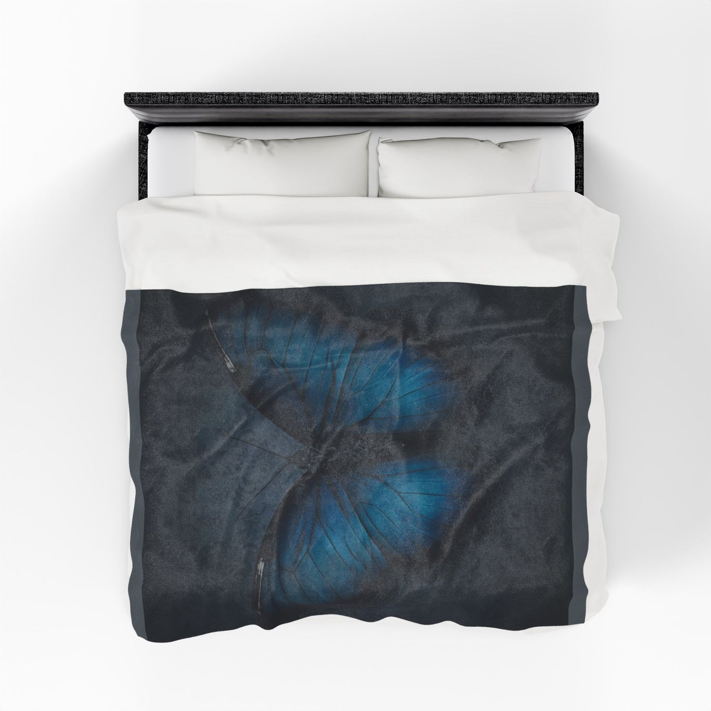Blue Butterfly Plush Blanket | Gothic Nature Art Throw