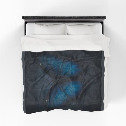 Blue Butterfly Plush Blanket | Gothic Nature Art Throw