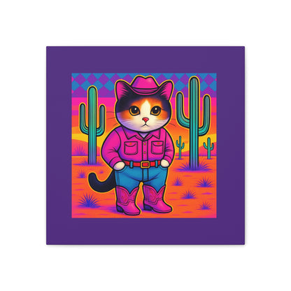 Bright Colored Cowboy Cat with Cactus Canvas stretched 8x8
