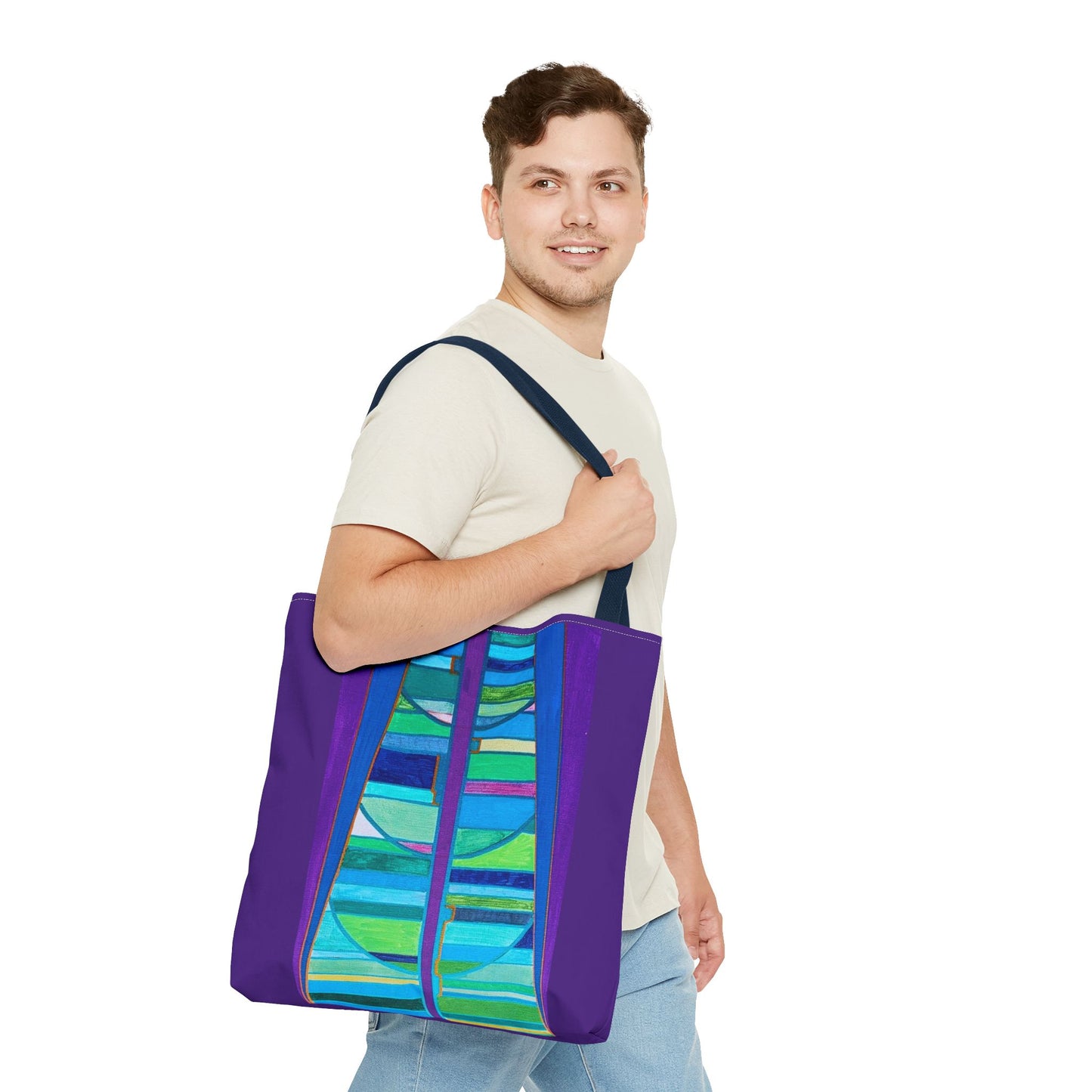 Abstract Blue Green Stained Glass Tote Bag