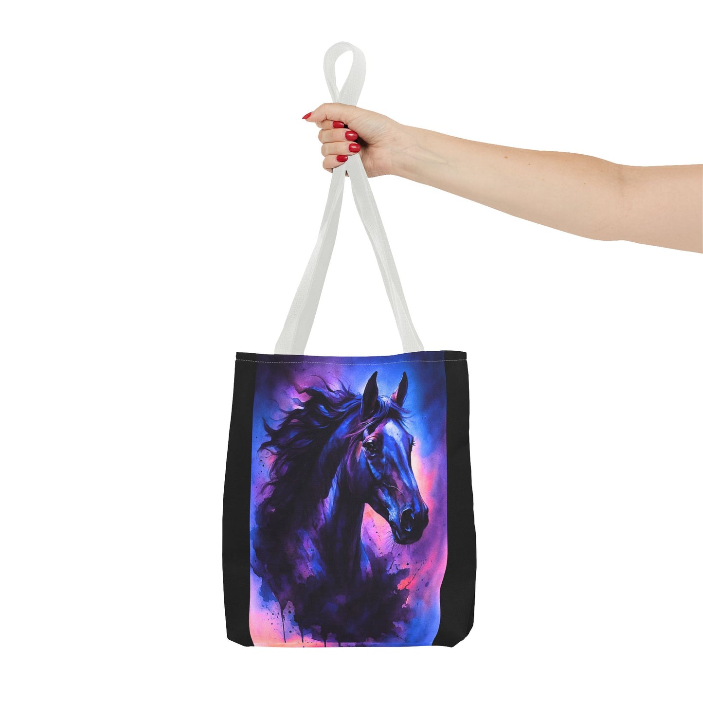 Bold Horse Tote Bag, Vibrant Blue & Purple Wild Spirit Artwork