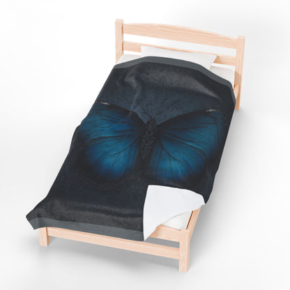 Blue Butterfly Plush Blanket | Gothic Nature Art Throw