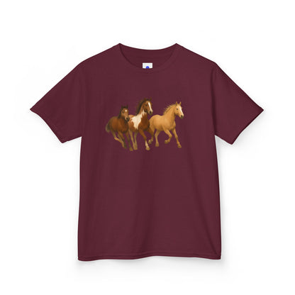 Kids Three Horse T shirt, Western, country, cute, Heavy Tee, fall, gallop, freedom