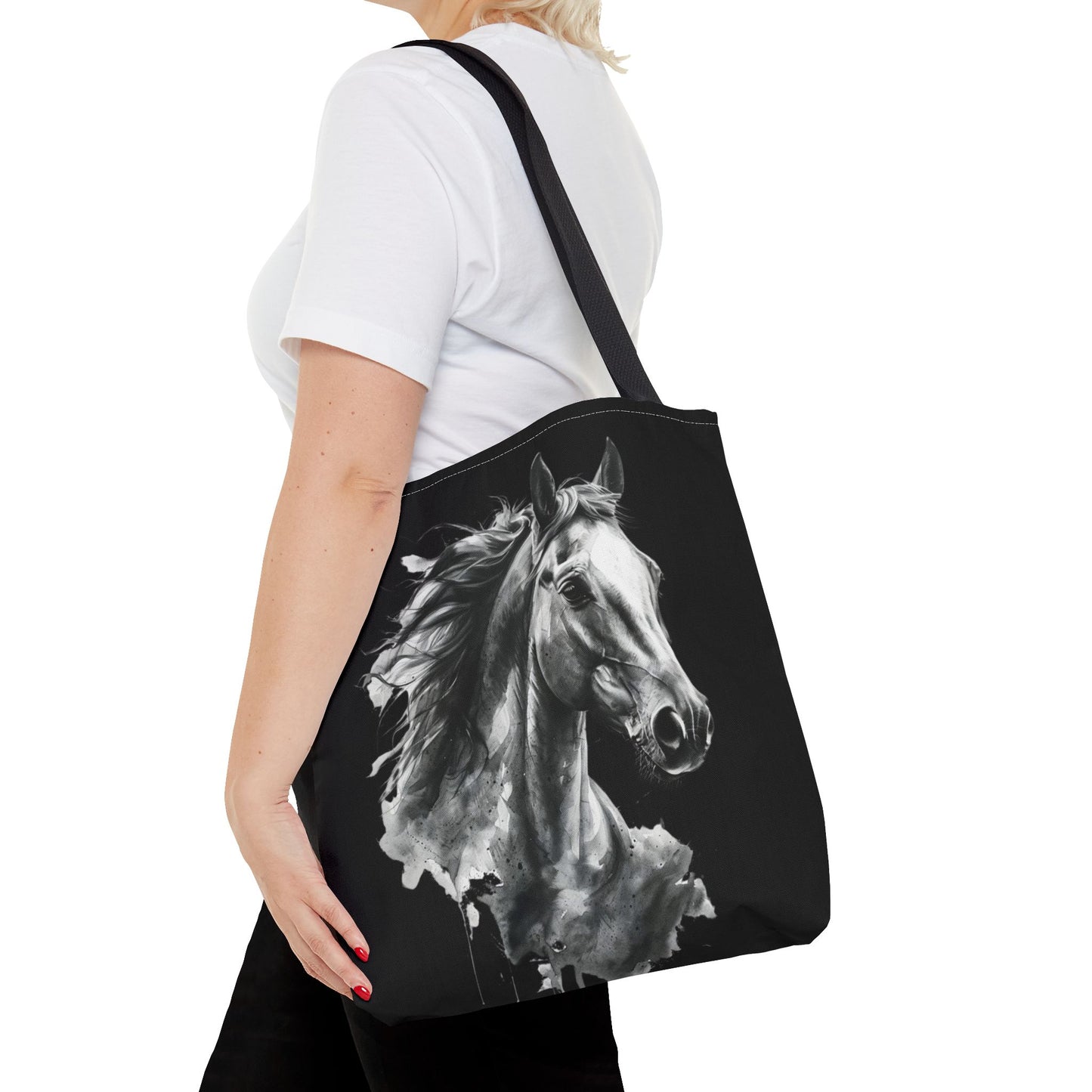 Black Horse Art Tote Bag | Bold Stallion Equestrian Gift