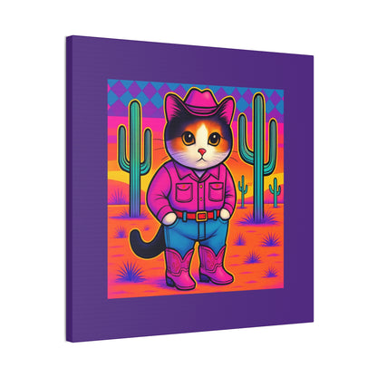 Bright Colored Cowboy Cat with Cactus Canvas stretched 8x8