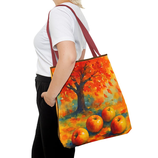 Autumn Apple Orchard Tote Bag  Fall Harvest Reusable Shoulder Bag  Tote Bag (AOP)