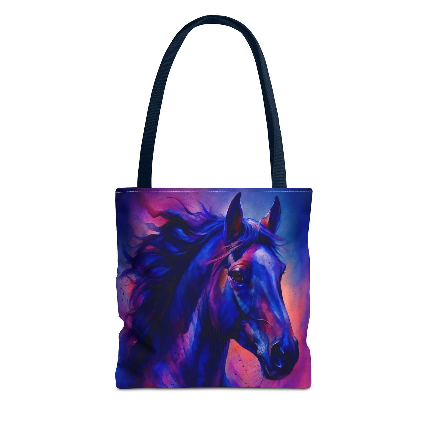 Bold Horse Tote Bag, Vibrant Blue & Purple Wild Spirit Artwork