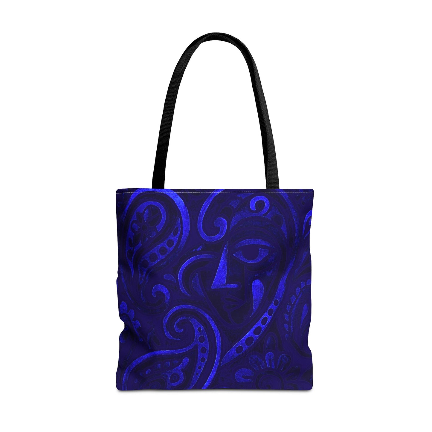 Blue Abstract Face Paisley Tote Bag | All-Over Print