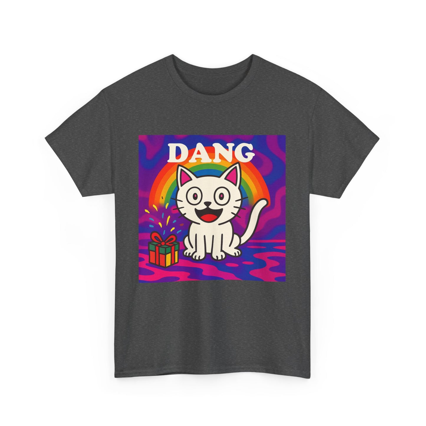 Funny Cat Rainbow T-Shirt Cute Cartoon Kitty Graphic Tee Gift