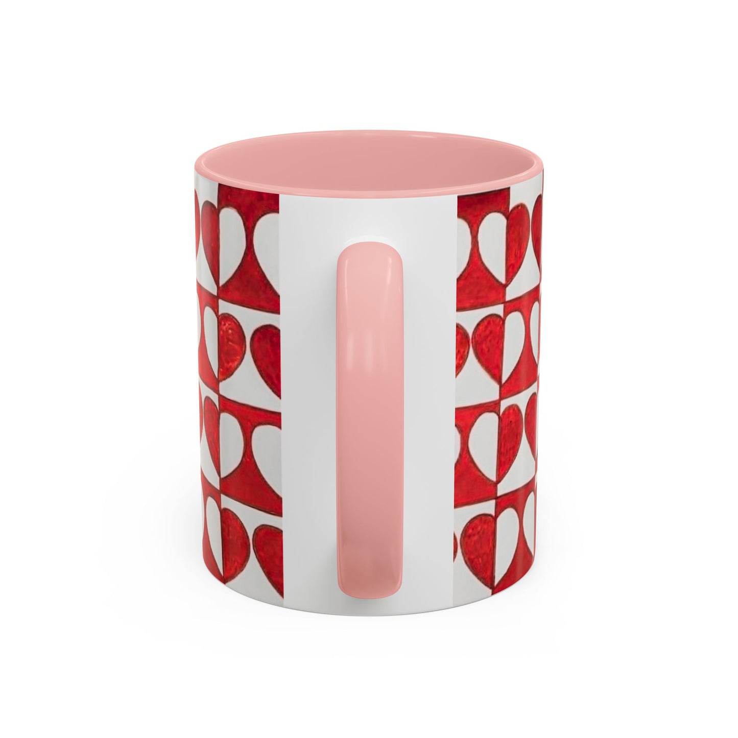 Red Heart Pattern Accent Coffee Mug | Checkerboard Valentine Ceramic Mug