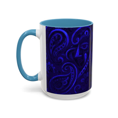 Blue Paisley Face Pattern Mug | Accent Coffee Mug