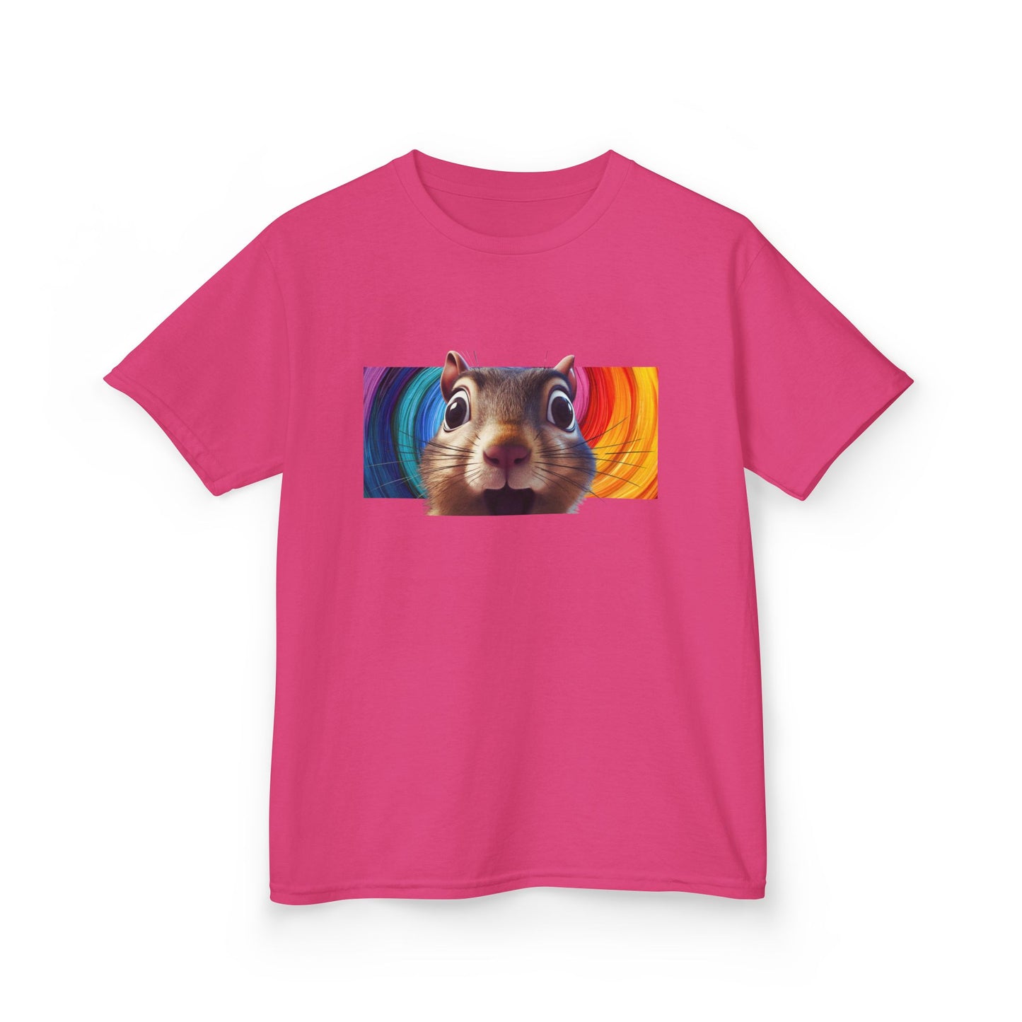 Funny Squirrel Kids T Shirt with Cute Cartoon Chipmunk Rainbow Graphic Tee Squeek Squeek Animal Lover Gift Yellow Childrens Shirt