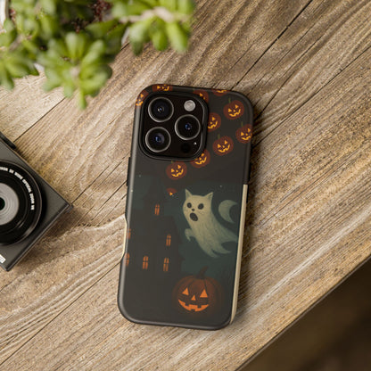 Phone Case, Halloween Haunted House Cat Ghost  iPhone 16, 15, 14, Pixel 8, 6 Samsung Galaxy 25, 24, 23