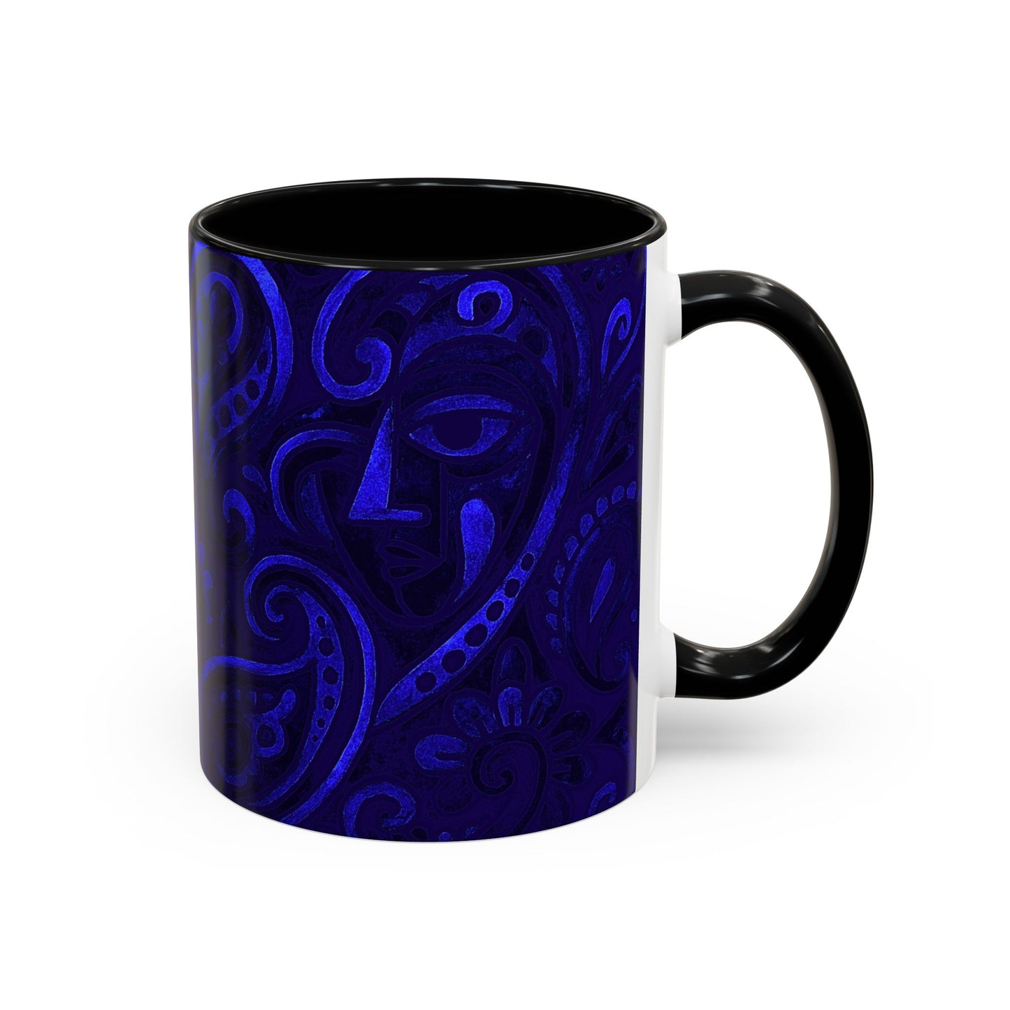 Blue Paisley Face Pattern Mug | Accent Coffee Mug