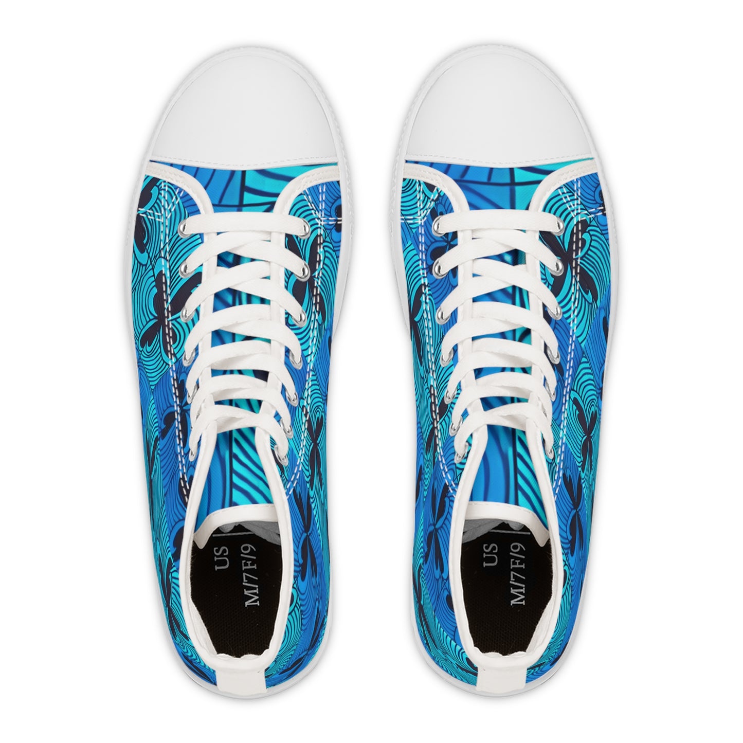 Blue Floral Wave Pattern Women's High Top Sneakers | Tropical Hibiscus Swim