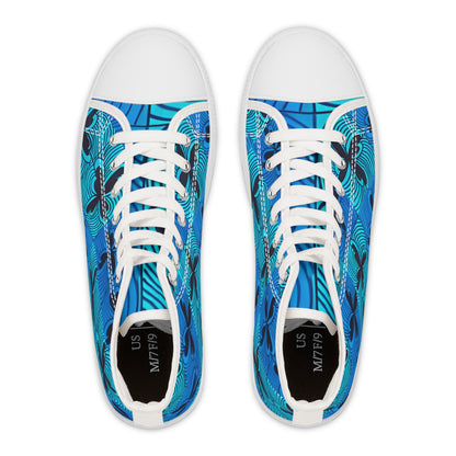 Blue Floral Wave Pattern Women's High Top Sneakers | Tropical Hibiscus Swim