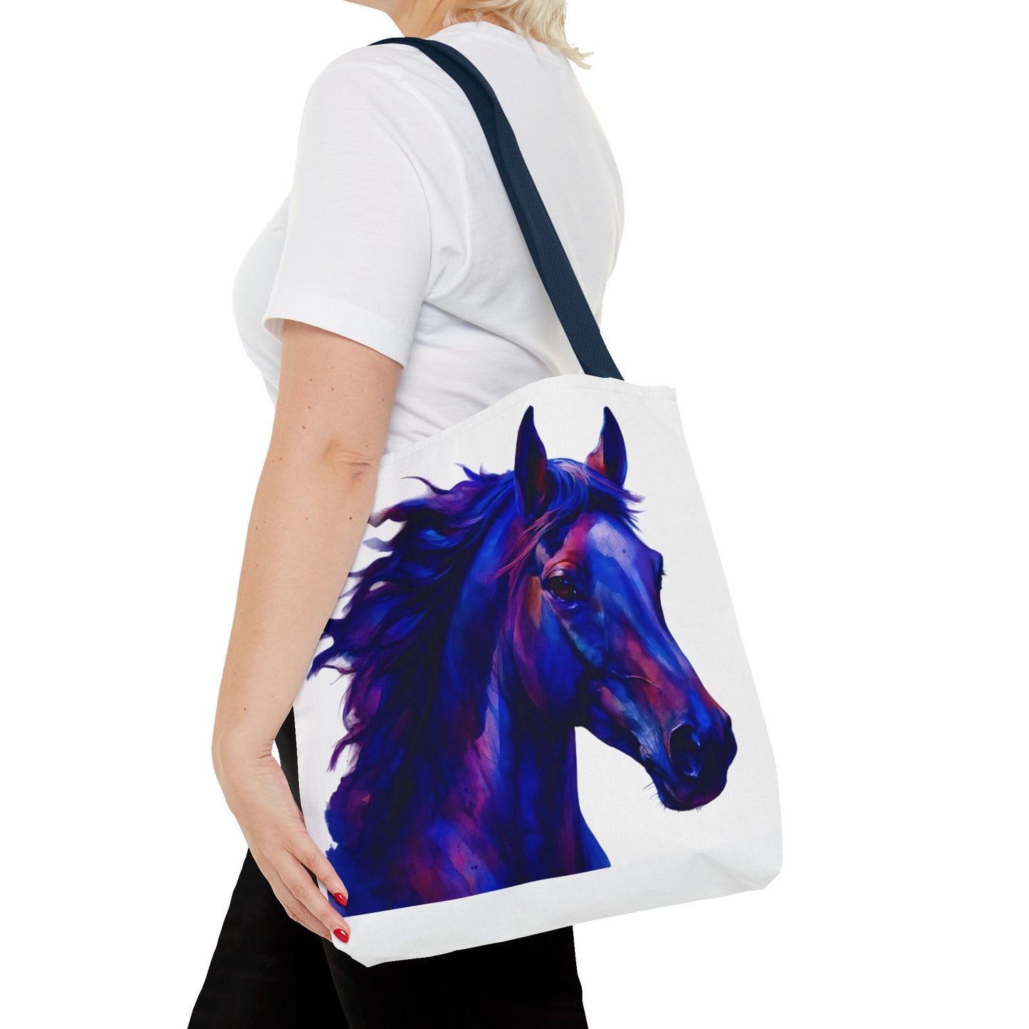 Bold Horse Tote Bag, Vibrant Blue & Purple Wild Spirit Artwork