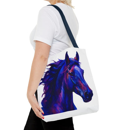 Bold Horse Tote Bag, Vibrant Blue & Purple Wild Spirit Artwork