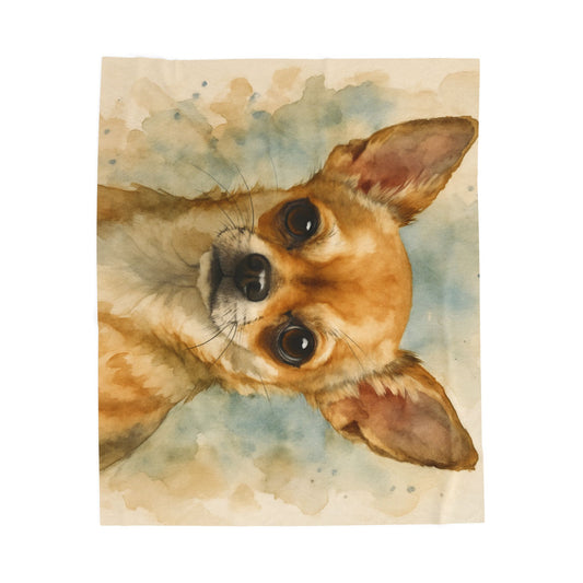 Watercolor Chihuahua Velveteen Blanket | Dog Portrait, Cozy Throw