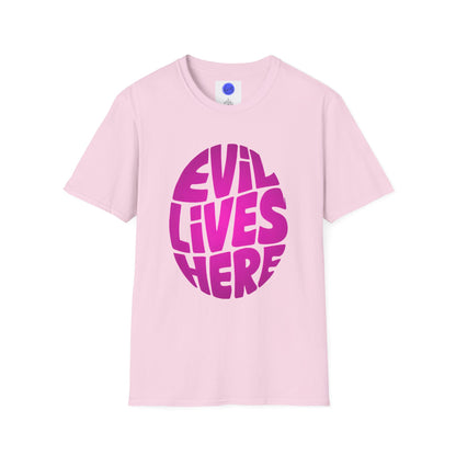 Evil Lives Here Halloween T-shirt, Spooky Retro Style, Mens