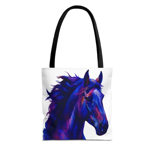 Bold Horse Tote Bag, Vibrant Blue & Purple Wild Spirit Artwork