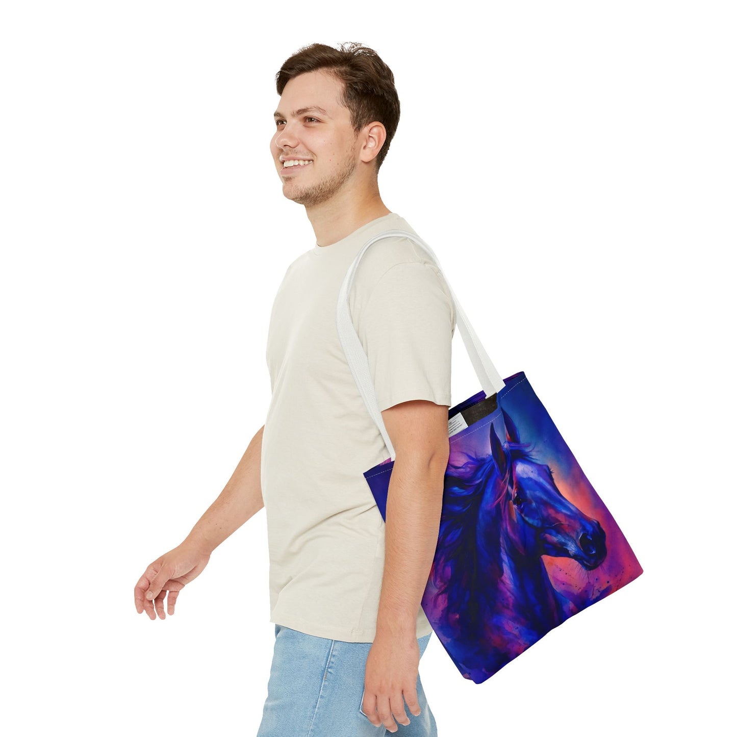 Bold Horse Tote Bag, Vibrant Blue & Purple Wild Spirit Artwork