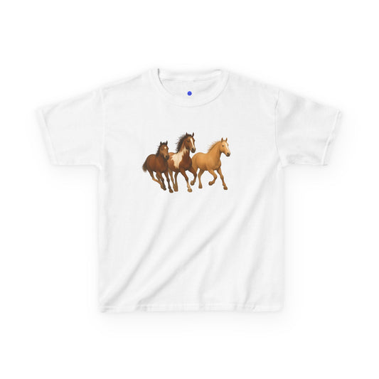 Kids Three Horse T shirt, Western, country, cute, Heavy Tee, fall, gallop, freedom