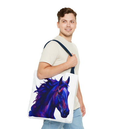Bold Horse Tote Bag, Vibrant Blue & Purple Wild Spirit Artwork