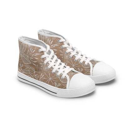 Tan Botanical Sneakers | Neutral Leaf High Top Shoes