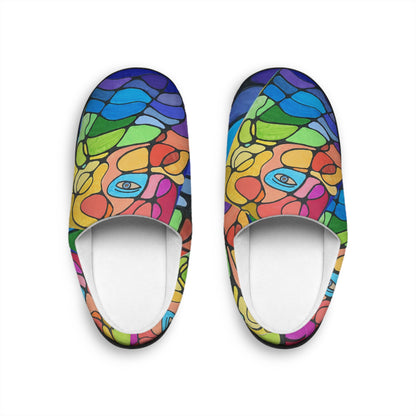 Abstract Color Block Floral Women's Indoor Slippers | Green Pattern Slip-On
