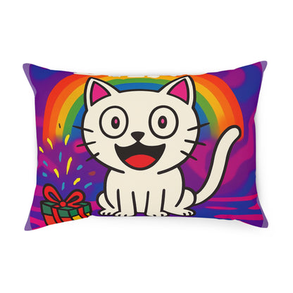 Cushion Pillow, Rainbow White Kitten Decorative Throw Pillow, Bed Cushion, Living Room Pillow, Nursery Decor, Couch Pillow