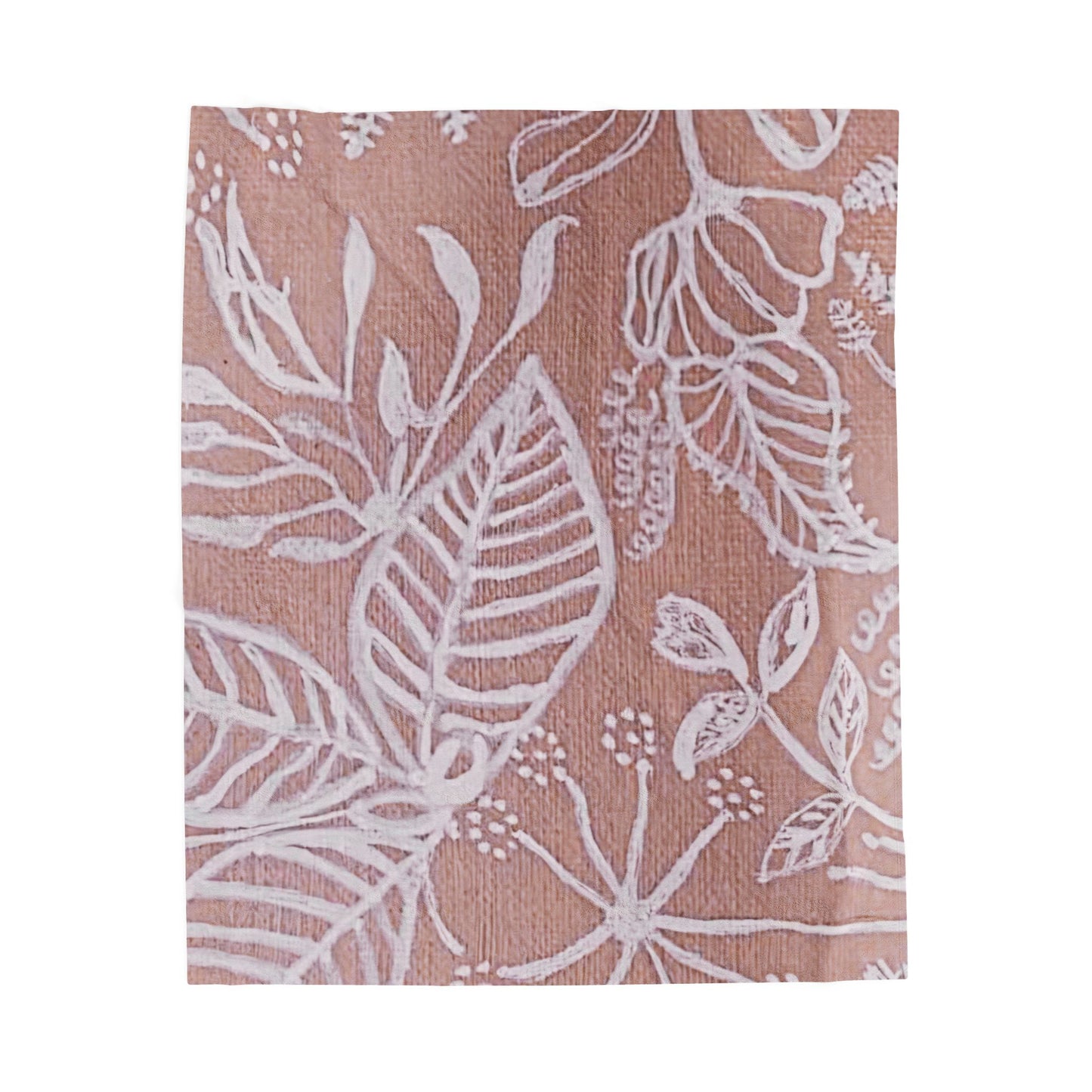 Blush Botanical Leaves Velveteen Plush Blanket | White Floral Outline