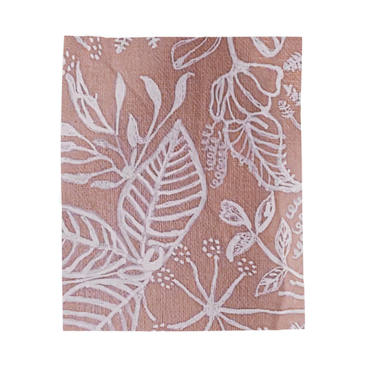 Blush Botanical Leaves Velveteen Plush Blanket | White Floral Outline