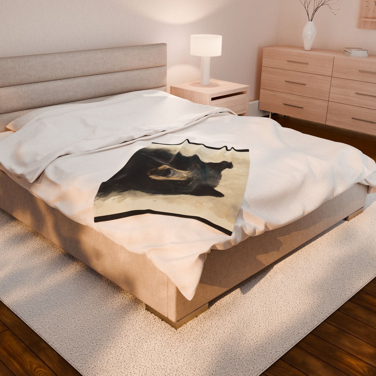 Watercolor Black Bear Velveteen Plush Blanket | Woodland Animal Throw