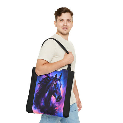 Bold Horse Tote Bag, Vibrant Blue & Purple Wild Spirit Artwork