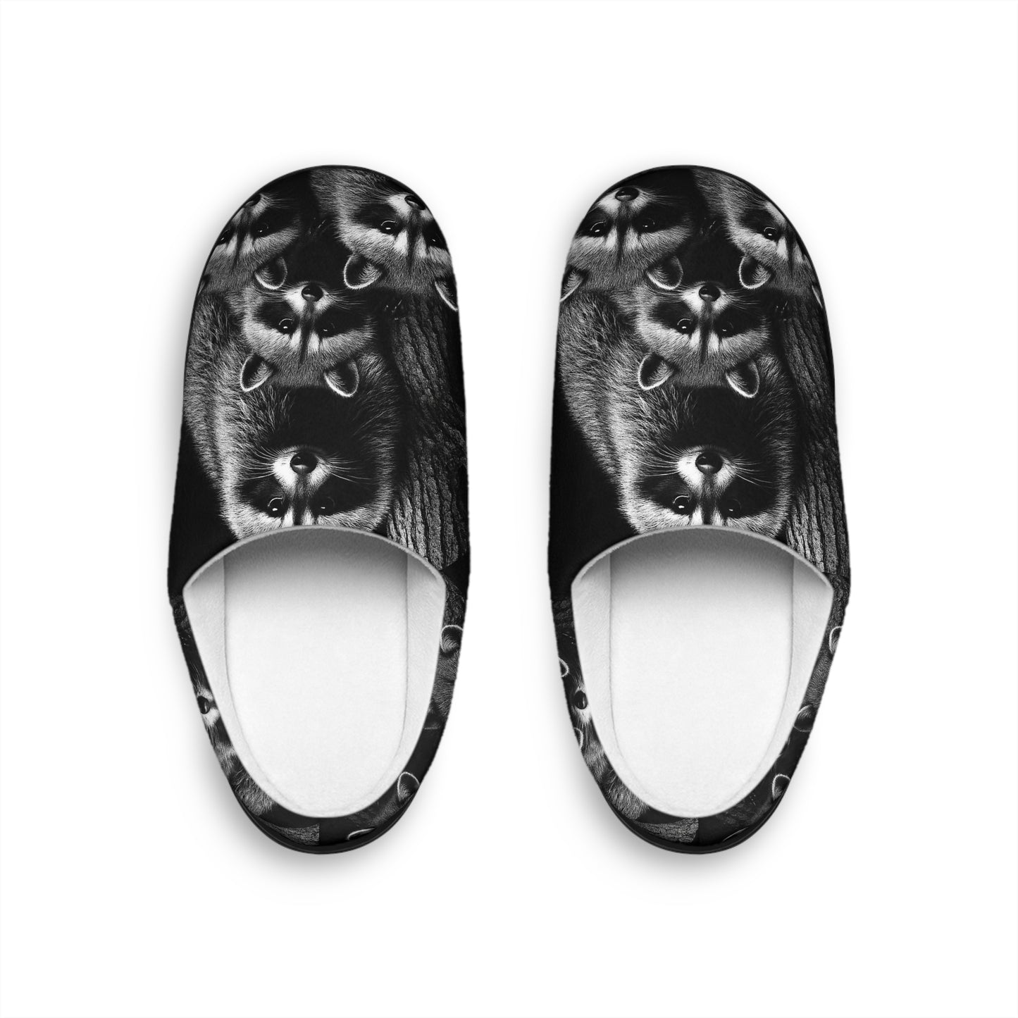 Women Black and White Raccoon Slippers