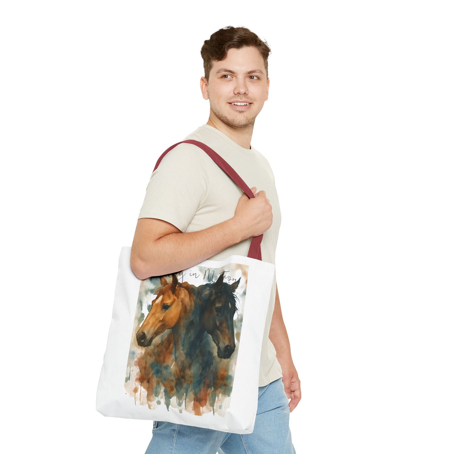 Horse Art Tote Bag, Watercolor Horses, Pretty in Motion