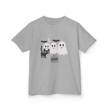 Halloween Youth Shirt Ghost Cat Candy Tee Boy Girl Pink Kids Trick or Treat T-Shirt Kids Heavy Cotton™ Tee